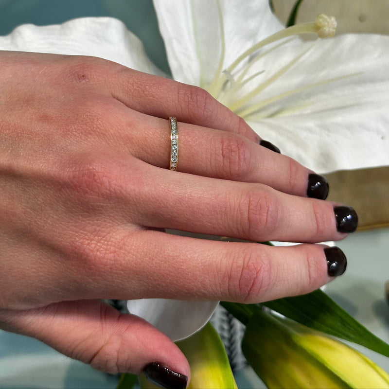 AFJ Diamond Collection - Band Ring with White Diamonds on the 3/4, Channel-set, 18k Yellow Gold