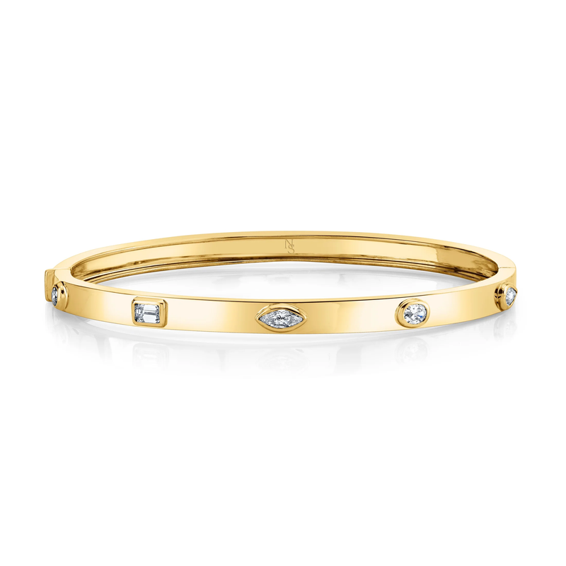 AFJ Diamond Collection - Mixed Shape Diamond Bangle Bracelet, 18k Yellow Gold