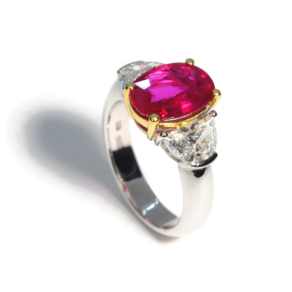 AFJ Gemstone Collection - Burmese Ruby Ring with Diamonds