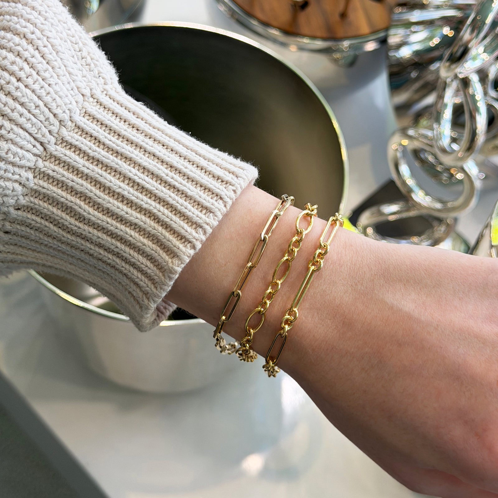 AFJ Gold Collection - Paperclip Link Chain Bracelet, Yellow Gold