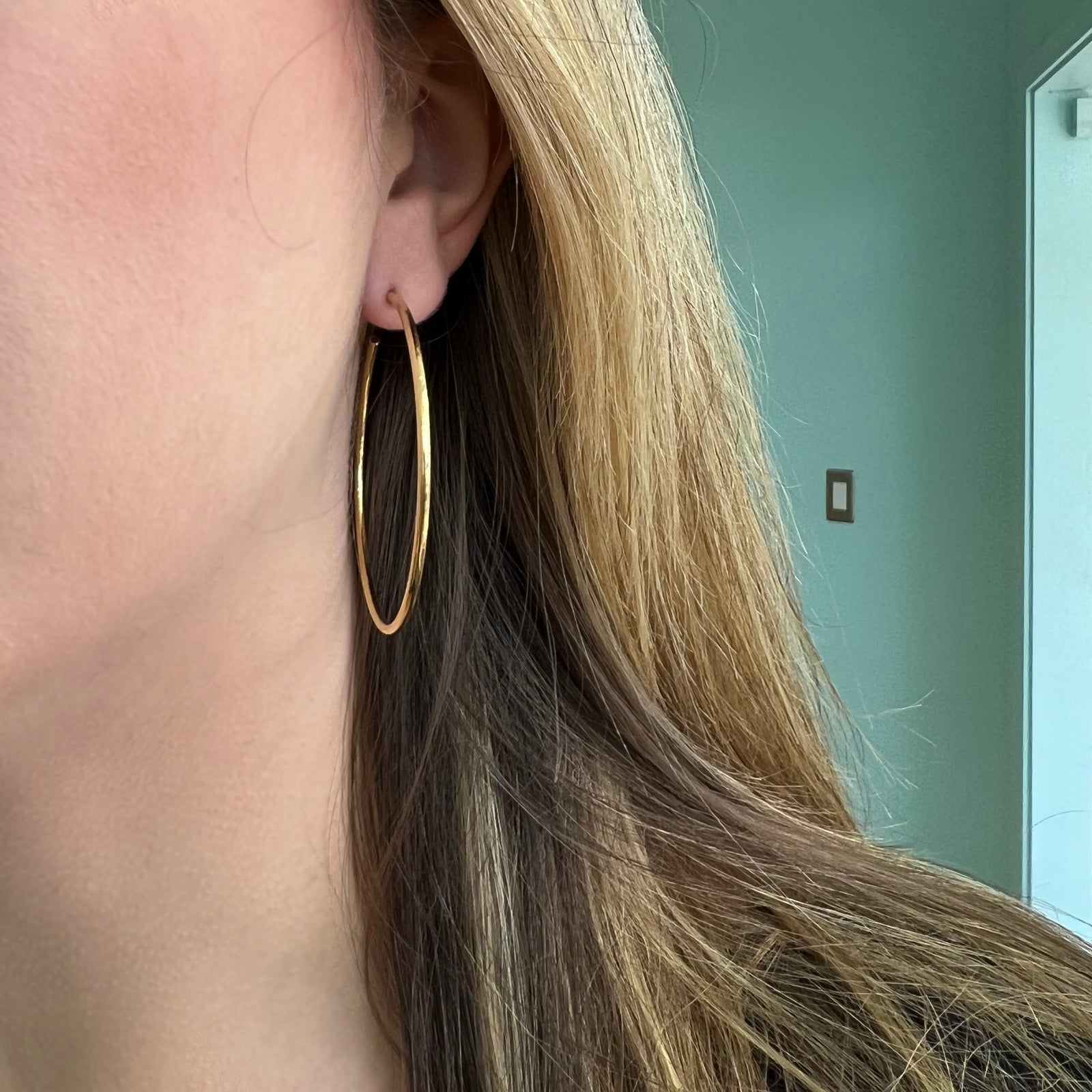 14K Yellow Gold top Large Tube Hoop Earrings, 30mm