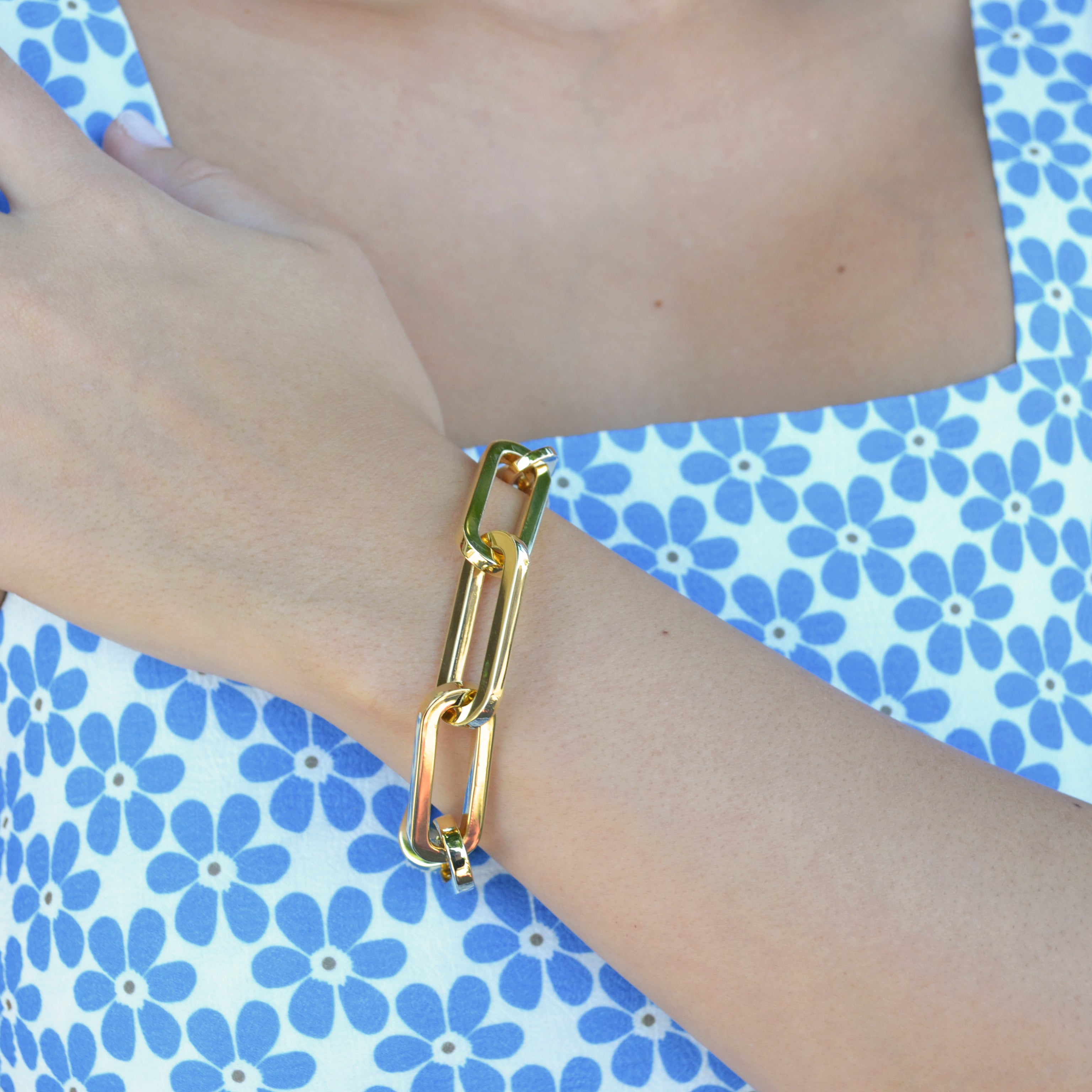 AFJ Gold Collection Large Rectangular Paperclip Link Bracelet, 18k Y AF Jewelers