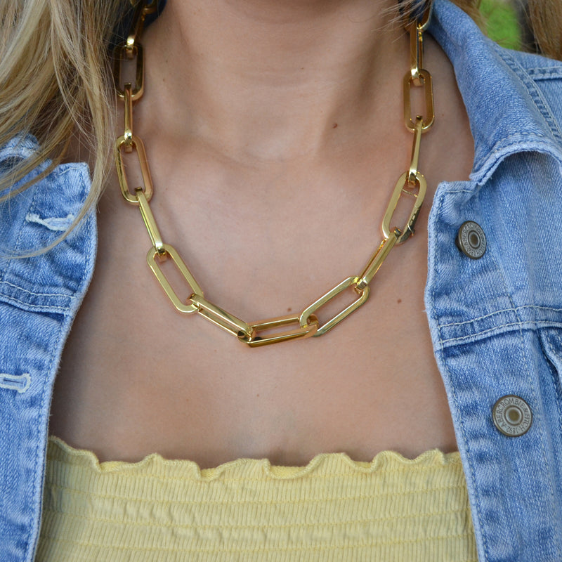 AFJ Gold Collection - Large Rectangular Paperclip Link Necklace, 18k Y – AF  Jewelers
