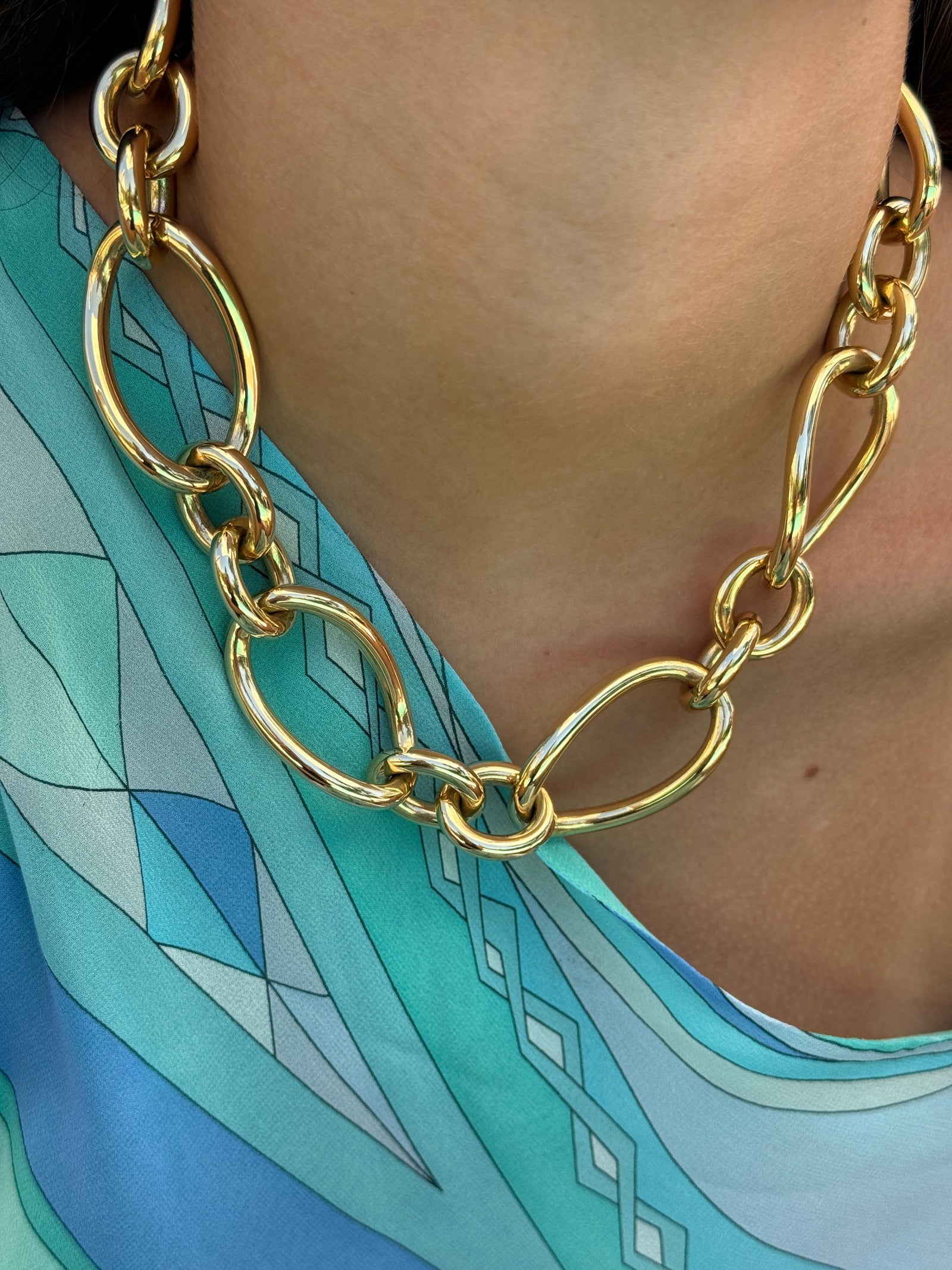AFJ Gold Collection - Mixed Link Chain Necklace, 18k Yellow Gold