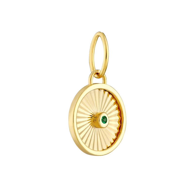 afj-gold-collection-round-fluted-disc-charm-emerald-yellow-gold-DMF044G1