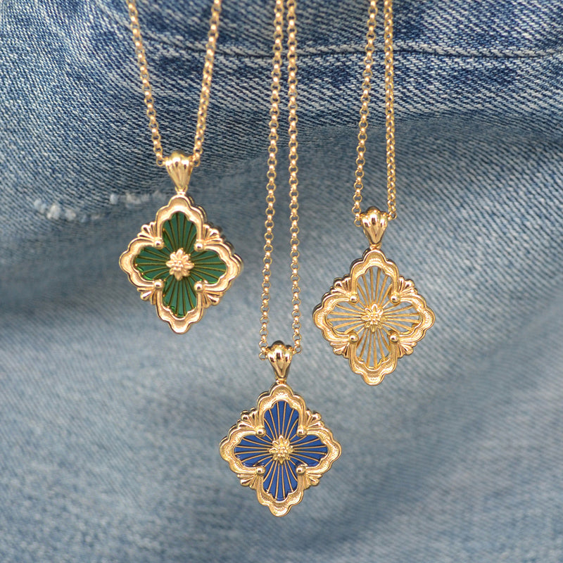 buccellati-opera-tulle-pendants-necklace-18k-yellow-gold-green-blue-cathedral-enamel
