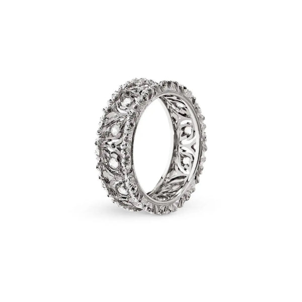 Buccellati - Ramage - Eternelle thin Band Ring with Diamonds, 18k White Gold