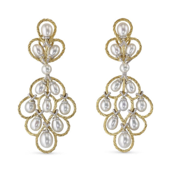 Drop Rete Ridges Buccellati - Rete Con Perle - Drop Earrings with Biwa Pearls, 18k Whit ...