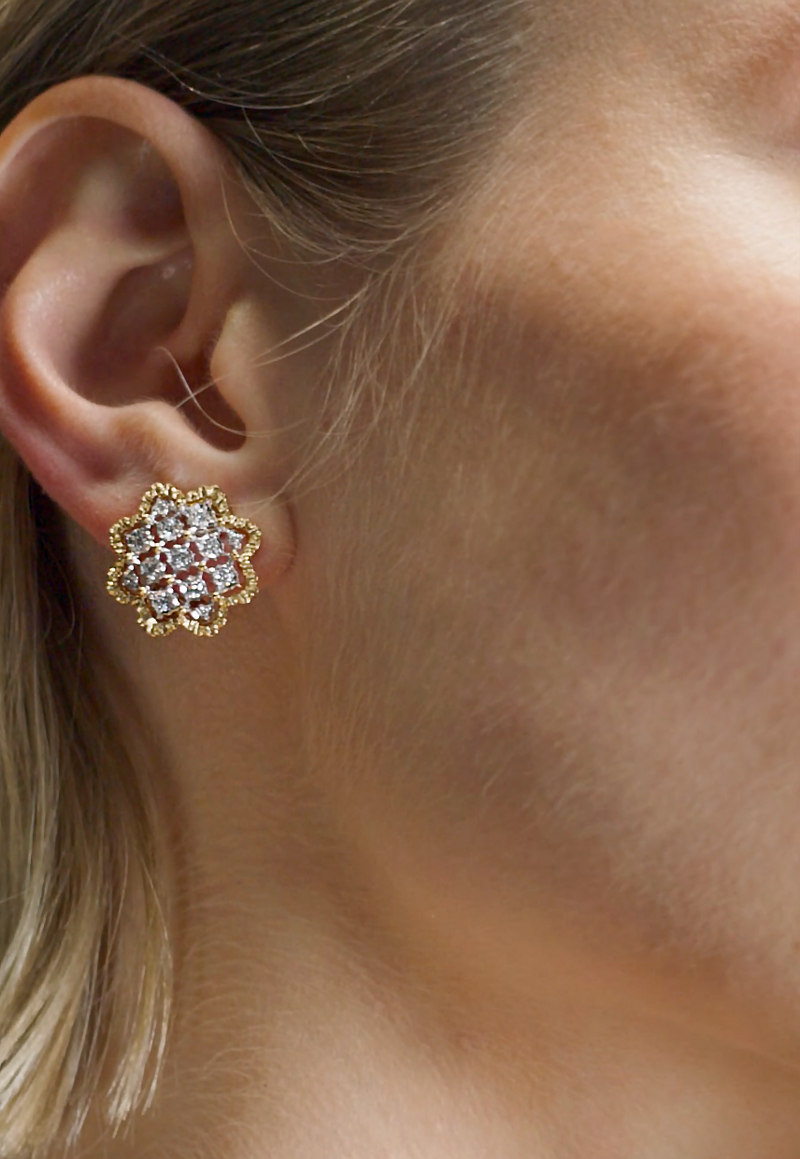 Buccellati Rombi Earrings with Diamonds 18k White and Yellow Gold AF Jewelers
