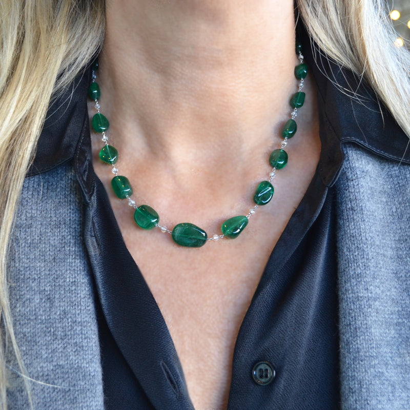Eclat Jewels - One of a Kind Necklace with Emeralds and Diamonds, Platinum