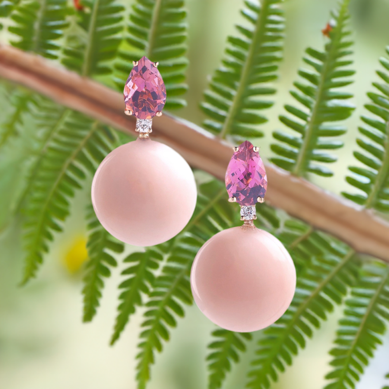 A & Furst - Bonbon - Drop Earrings with Pink Tourmaline, Diamonds and Pink Opal, 18k Rose Gold