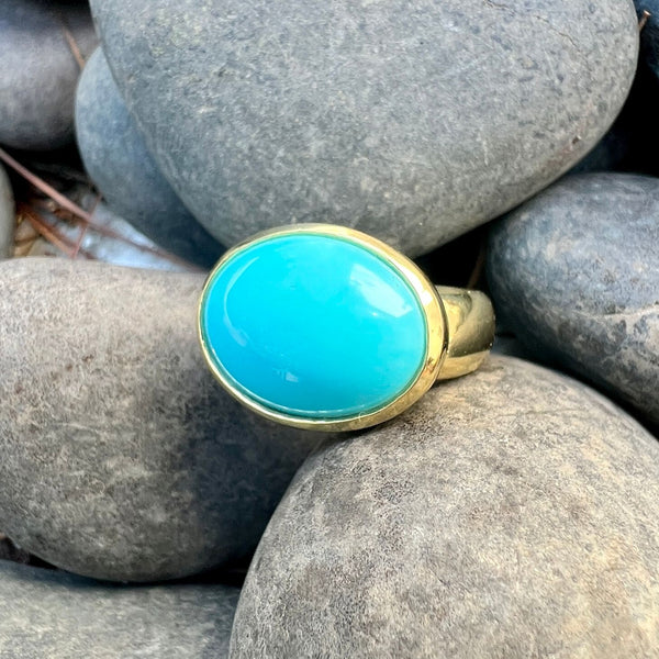 Lauren K - Ava Cocktail Ring with Cabochon Turquoise, 18k Yellow Gold