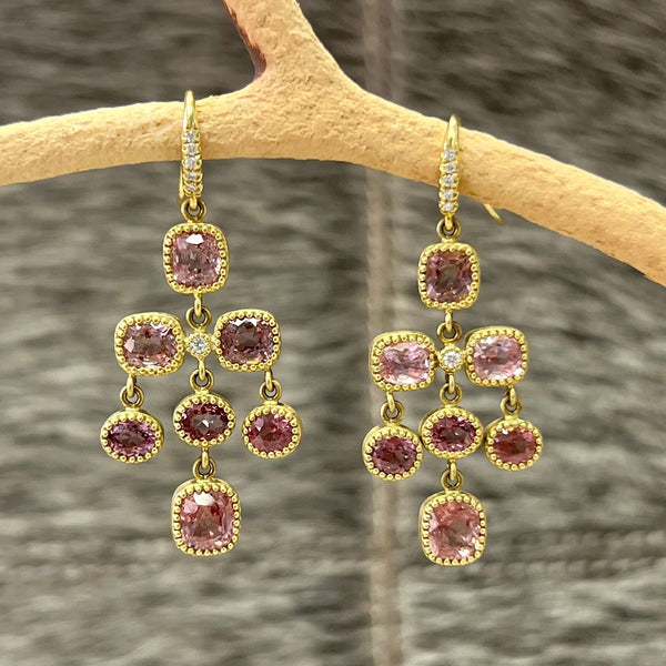 Lauren K - Chandelier Earrings with Spinel and Diamonds, 18k Yellow Gold