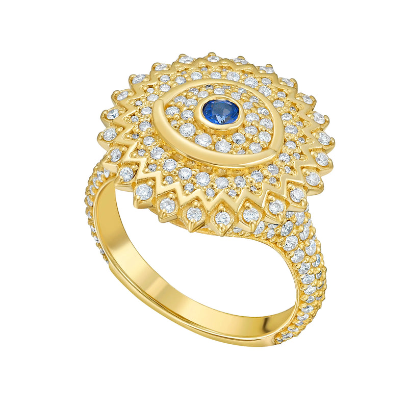 Protection Diamond Rings Lionheart - Soraya - Evil Eye Protection Signet Ring with Diamonds Sap ...