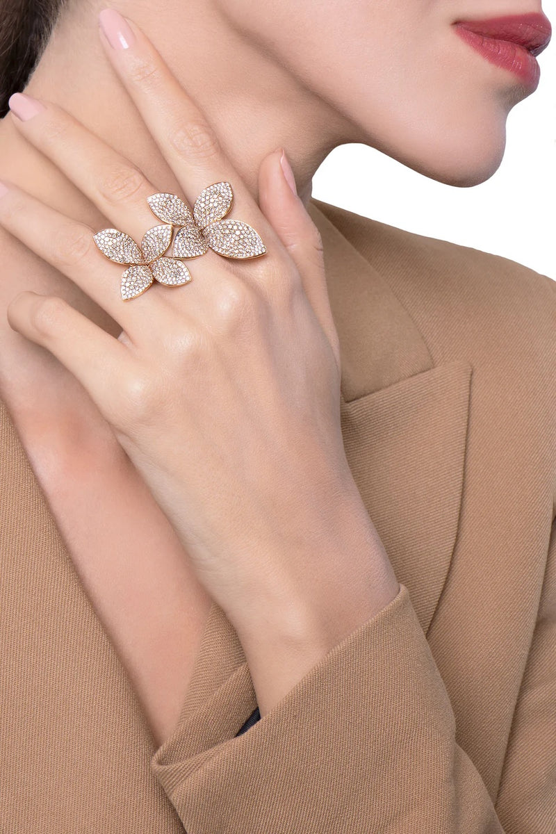 Pasquale Bruni - Giardini Segreti - Double Flower Ring with Diamonds, 18k Rose Gold