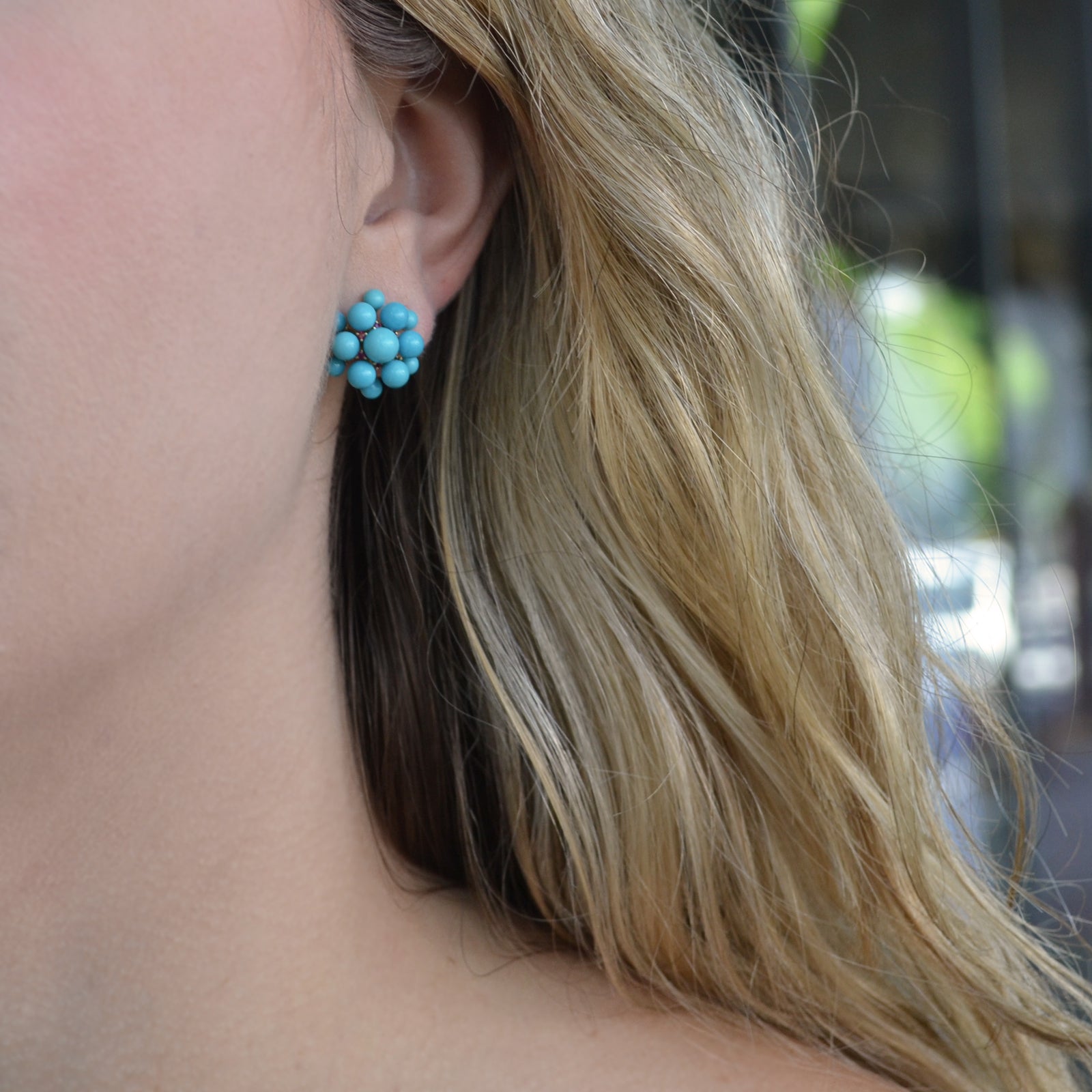 Paul Morelli - Orbit - Turquoise Cluster Earrings with Rubies, 18k