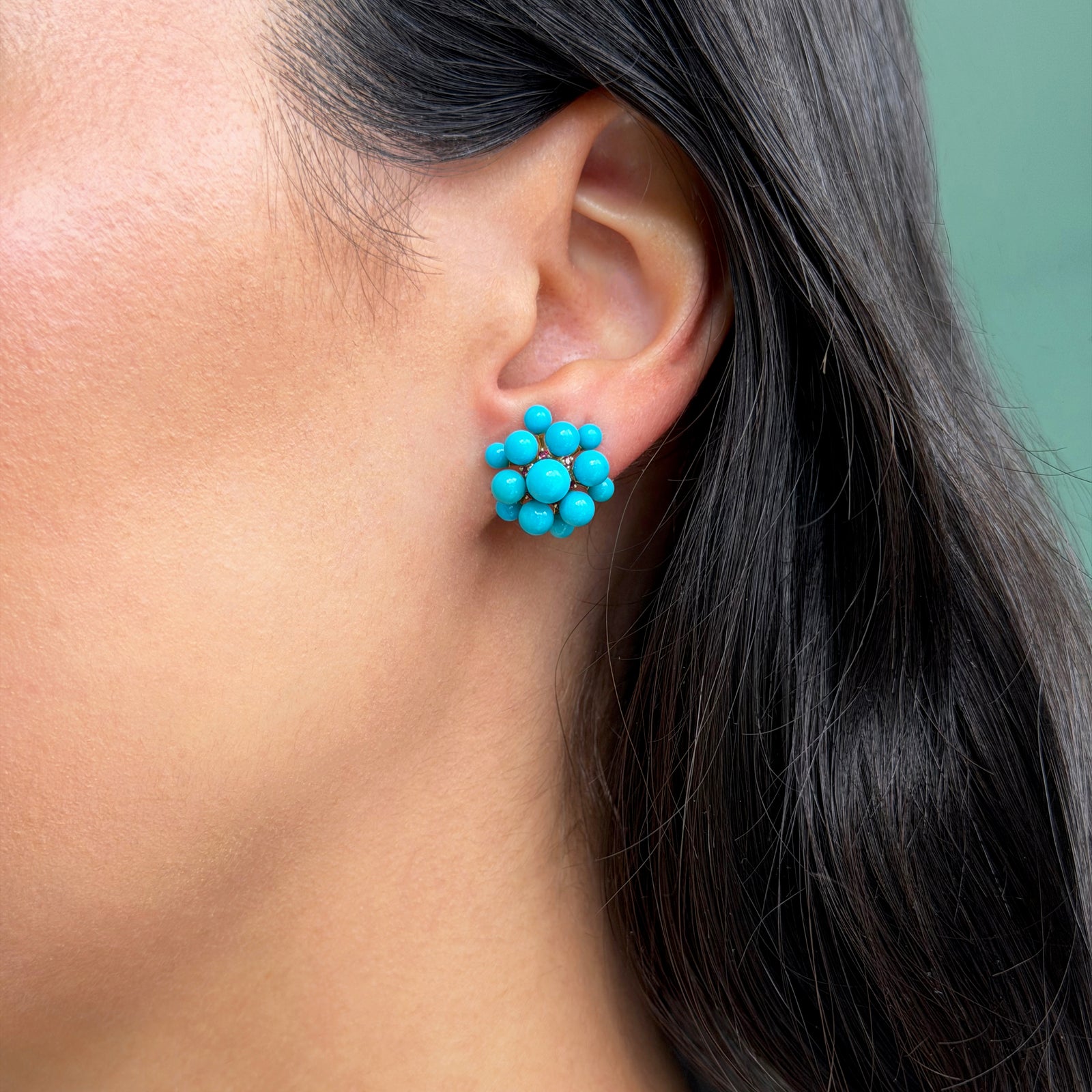 Paul Morelli - Orbit - Turquoise Cluster Earrings with Rubies, 18k