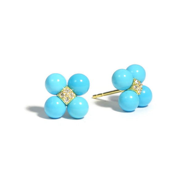 Paul Morelli - Sequence - Turquoise and Diamond Cluster Stud Earrings, 18k Yellow Gold