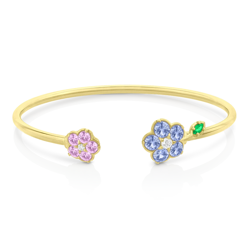 Paul Morelli  - Wild Child Bangle Bracelet with Diamonds, Sapphires, and, Tsavorite 18k Yellow Gold