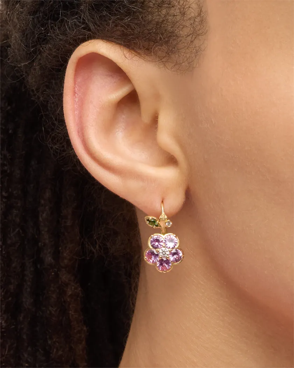 Paul Morelli - Wild Child Drop Earrings with Diamonds and Pink Sapphires and Tsavorite, 18k Yellow Gold