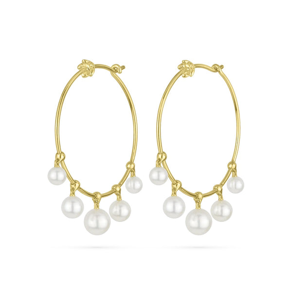 Paul Morelli - Wind Chime Pearl Hoop Earrings, 18k Yellow Gold