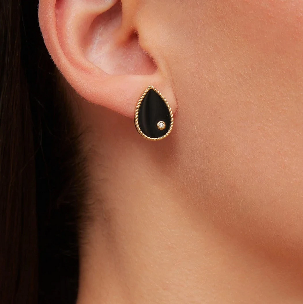Yvonne Léon - Pear Shaped Stud Earrings with Black Onyx and