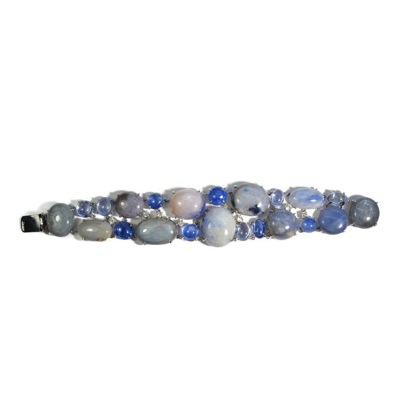 Eclat Jewels - One of a Kind Bracelet - Cabochon Sapphires and Diamonds, 18k White Gold