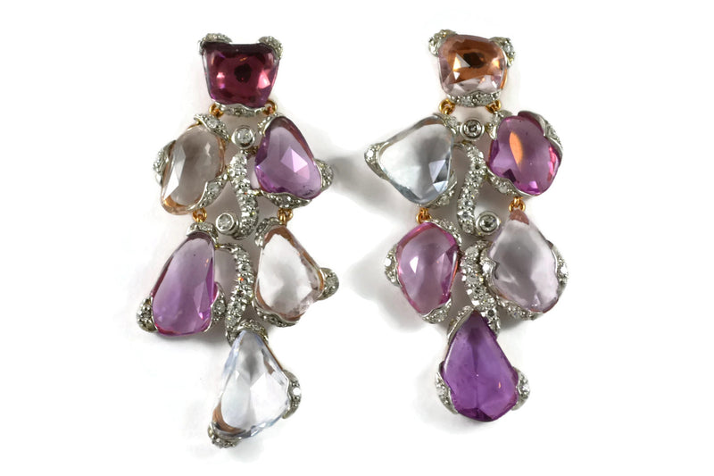 Eclat Jewels - 玫瑰切割蓝宝石耳环和钻石，18k玫瑰金