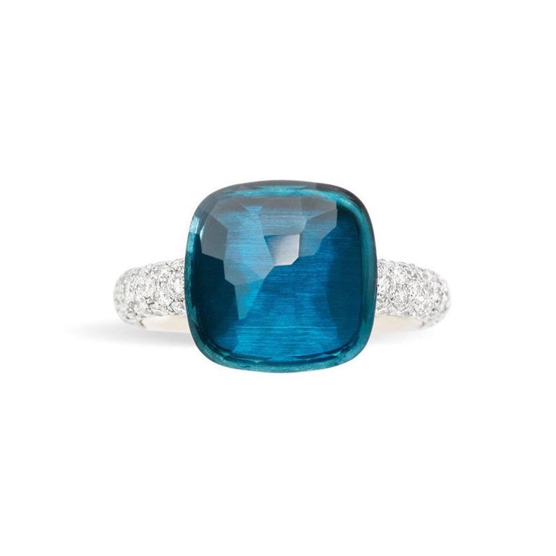 Pomellato - Nudo Maxi - Stackable Ring with London Blue Topaz and Diamonds, 18k White and Rose Gold