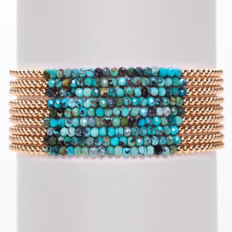 Karen Lazar  - 2 mm Yellow Gold Filled Bead Flex Bracelet with Mixed Turquoise