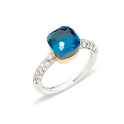 Pomellato - Nudo Petit - Ring with London Blue Topaz and Turquoise, and Diamonds, 18k Rose and White Gold - NEW
