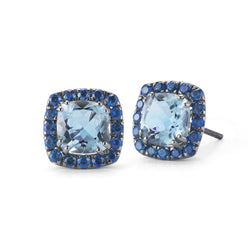 A & Furst - Dynamite - Stud Earrings with Blue Topaz and Blue Sapphires, 18k Blackened Gold