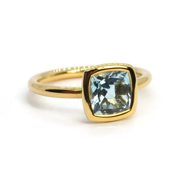 A & Furst - Gaia - Small Stackable Ring with Blue Topaz, 18k Yellow Gold