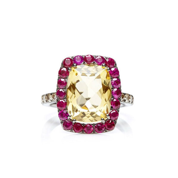 A-FURST-DYNAMITE-COCKTAIL-RING-CITRINE-RUBIES-BROWN-DIAMONDS-BLACKENED-GOLD- A1301NC2Y
