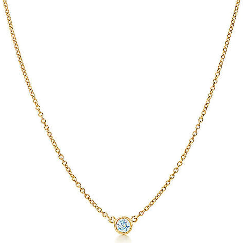 AFJ Diamond Collection - Station Necklace with 1 Diamonds, 18" length, 18k Yellow Gold