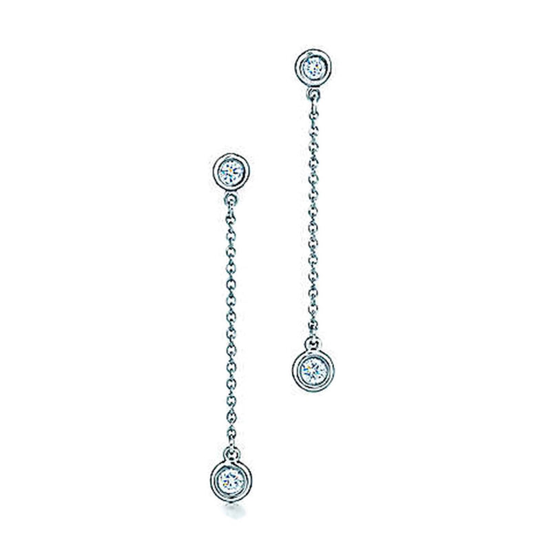 AFJ Diamond Collection - Station Drop Earrings with 4 Diamonds, 1.5" Length, 18k White Gold