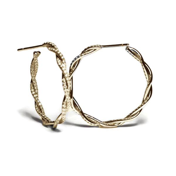 Eclat Jewels - Twisted Vine Diamond Hoop Earrings, 18k Yellow Gold