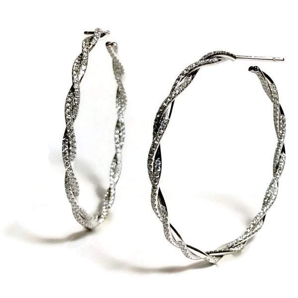Eclat Jewels - Twisted Vine Diamond Hoop Earrings, 18k White Gold