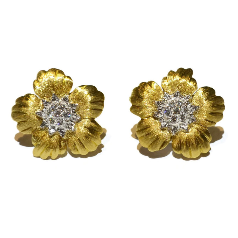 Buccellati - Daphne - Button Earrings with Diamonds, 18k Yellow and White Gold