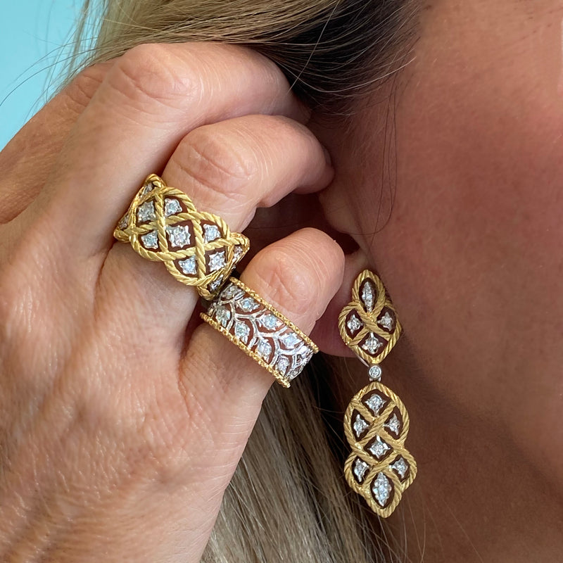Buccellati - Etoilee - Pendant Earrings with Diamonds, 18k Yellow and White Gold