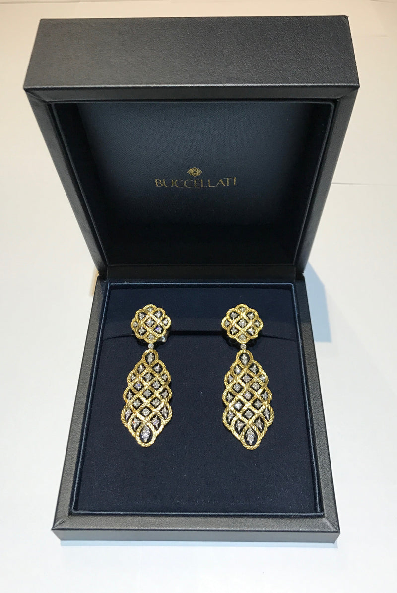 Buccellati - Etoilee- Drop Earrings with Diamonds, 18k Yellow and White Gold