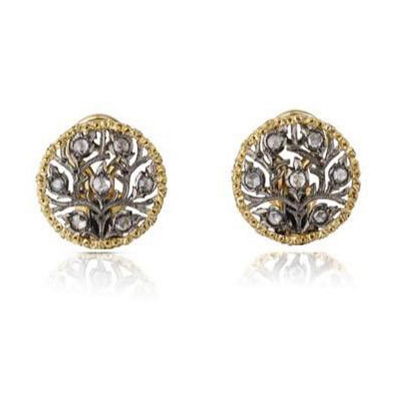 Buccellati - Ramage - Button Earrings with Rose-cut Diamonds, 18k Black and Yellow Gold