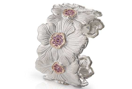 Buccellati-blossoms-gardenia-Sterling-Silver-Gold-Pink-Sapphires-Cuff-Bracelet-JagBra015602