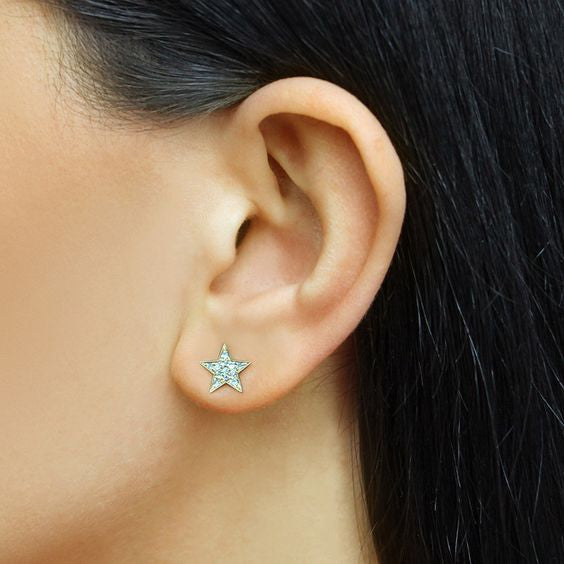 Dana Rebecca Designs - Julianne Himiko - Star Earrings with Diamonds, Yellow Gold