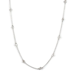 AFJ Diamond Collection - Station Necklace with 9 Diamonds, 18" Length, 18k White Gold