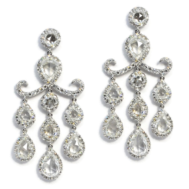 Eclat Jewels - Chandelier Drop Earrings with Rose-cut Diamonds, Platin ...