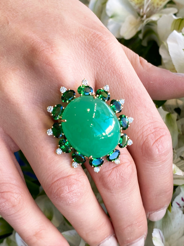 A & Furst - Sole - Cocktail Ring with Natural Chrysoprase, Tsavorite Garnet and Diamonds, 18k Yellow Gold