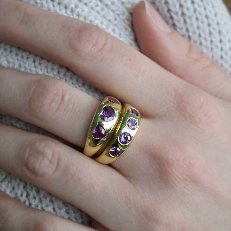 Lauren K - Gypsy Heart Band Ring with Pink Sapphires, 18k Yellow Gold