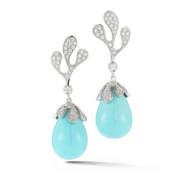 Miseno - Sea Leaf - Drop Earrings with Diamonds and Turquoise, 18k Whi ...