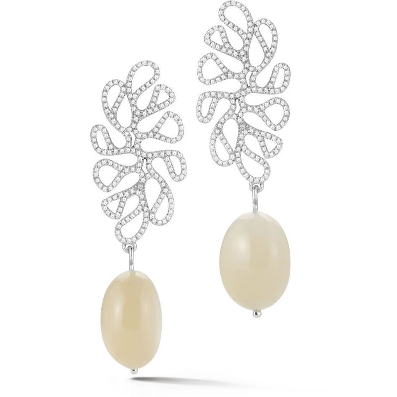 Miseno - Sea Leaf - Drop Earrings with Diamonds and Moonstones, 18k White Gold
